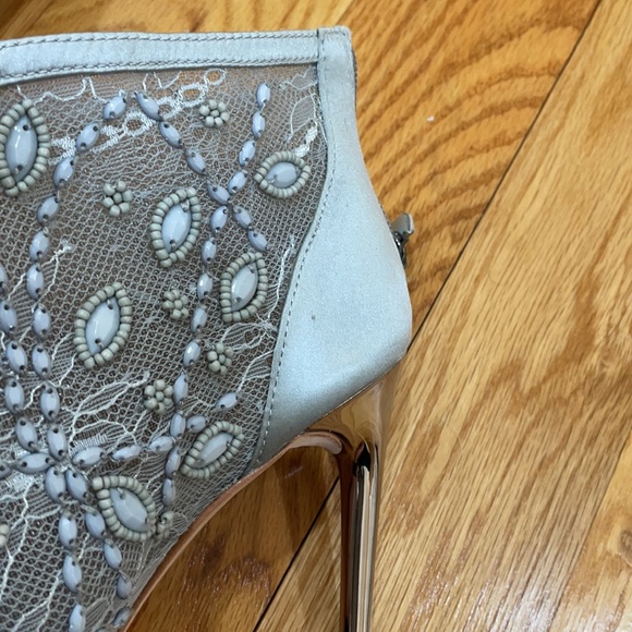 **BCBGMAXAZRIA ICE BLUE BEADED/LACE/SATIN HEELS 8 - Picture 6 of 13
